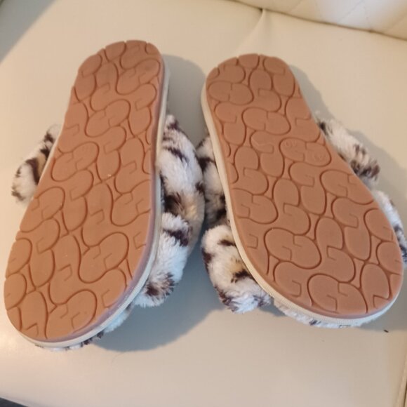 Leopard Open Toe Furry Criss Cross Non Slip Rubber Sole Slippers Size 40 - Picture 2 of 3